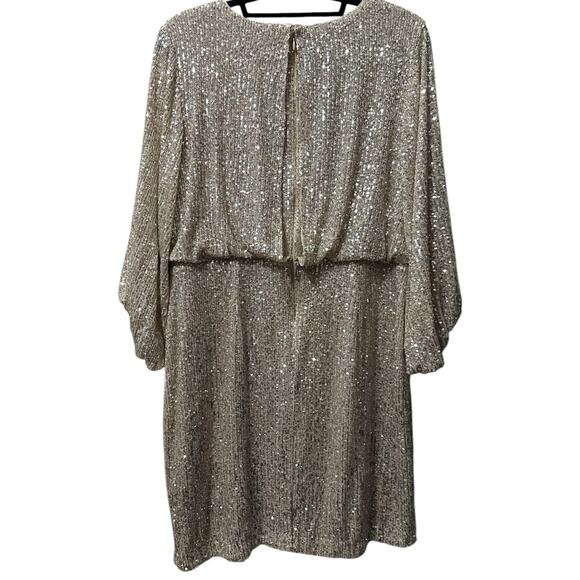Eliza J Silver Sequin Blouson Shift Dress Cocktail V-Neck Party Glam Size 14W - Picture 3 of 6